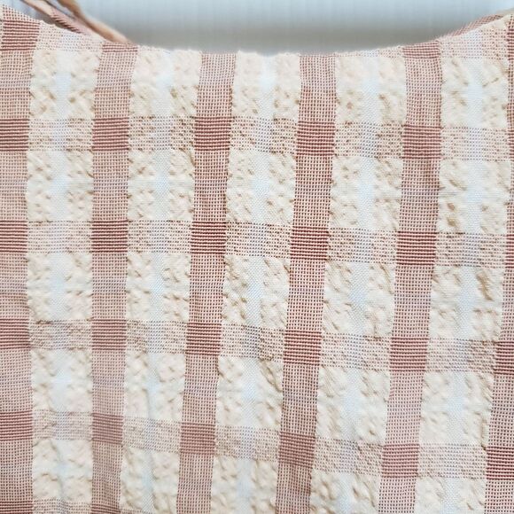 Petal & Pup Dress Womens Size 2 Peach Plaid Lace Up Puff Sleeve Cottage Prairie - Picture 10 of 11